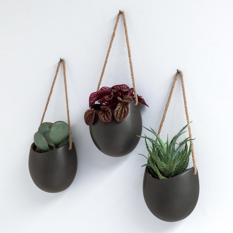 Kazai. Wall Planters -Ellie- | Hanging Ceramic Plant Pots 3 Pieces | Wall Decoration for Indoors  Balcony and Garden | Graphite (Matte) - Image 1